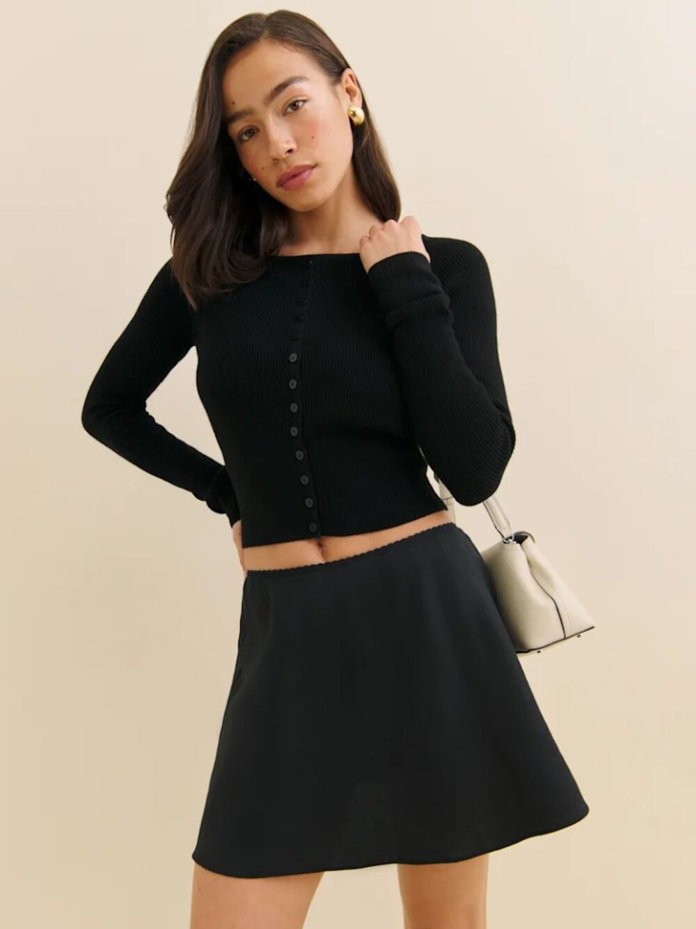 REFORMATION Brandy Linen Mini Skirt Black Large